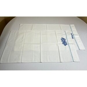 Vintage White Linen Pillowcases Pair Blue Paisley Embroidery 30.5 x 18.5